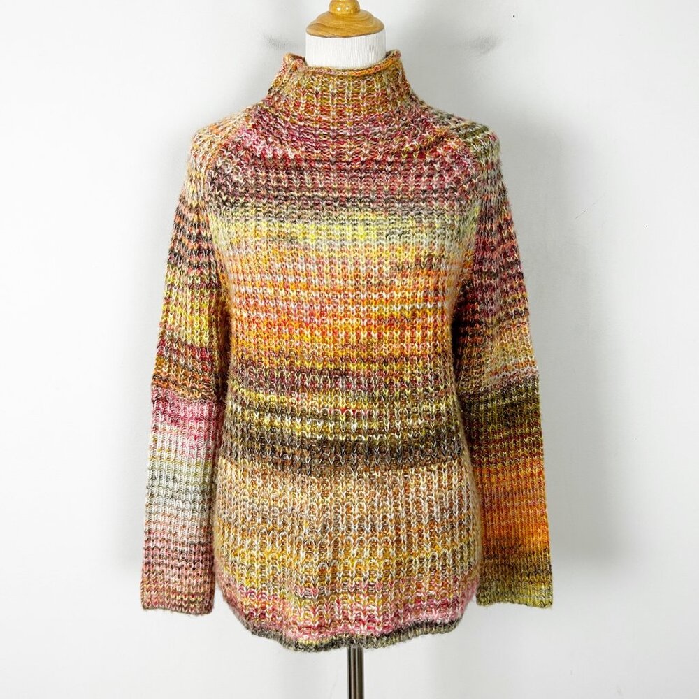 Lou & Grey for Loft Colorful Knit Sweater Mock Neck Boho Size Small Women's